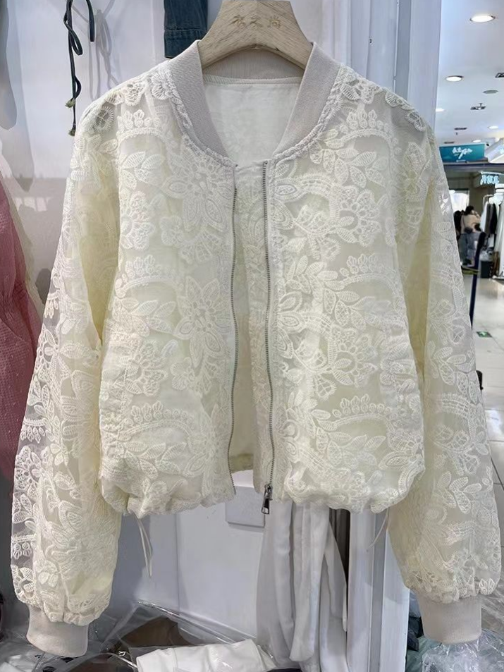 Lace Coat Female Korean Casual Sunscreen Clothes 2023 Early Spring Super Beautiful All Match Baseball Clothes Thin
