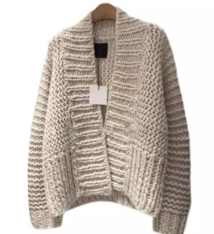 Knit Cardigan Coat Thick Line Long Sleeve V-neck Loose Cardigan