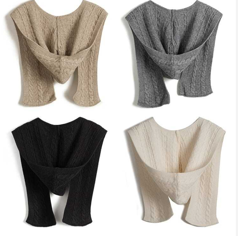 Short Hoodie Over Knitted Shawl Autumn Casual Top