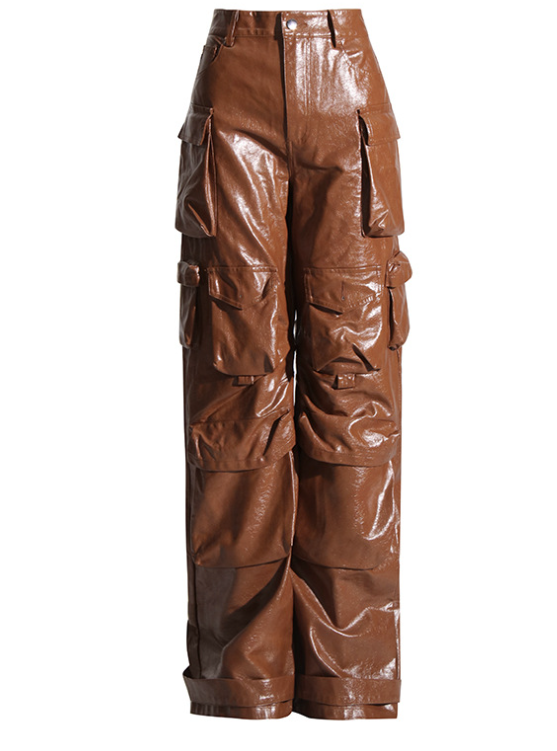 Multi-pocket Cargo Leather Pants 2023 Personality Loose Cargo Pants