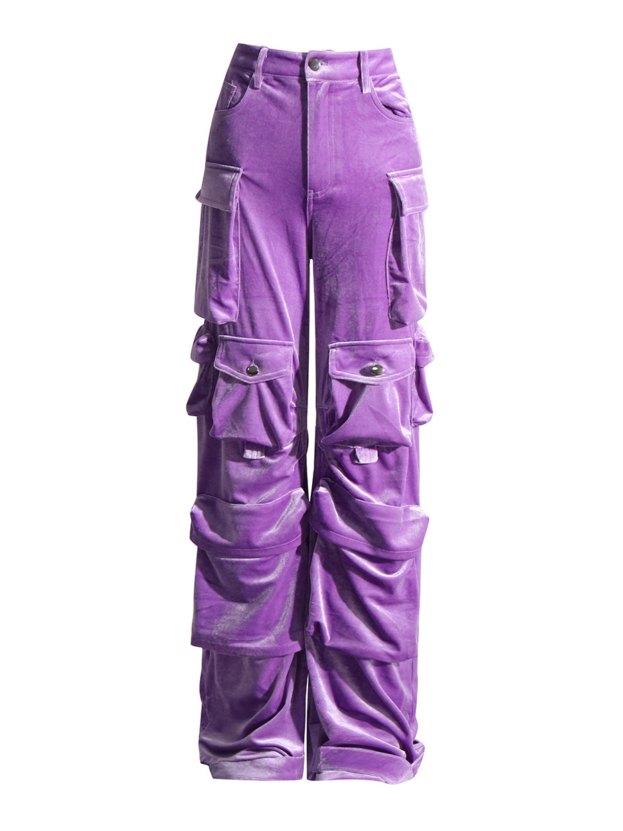 Autumn Mid-waist Mopping Silhouette Velvet Women's Multi-bag Casual Pants Women