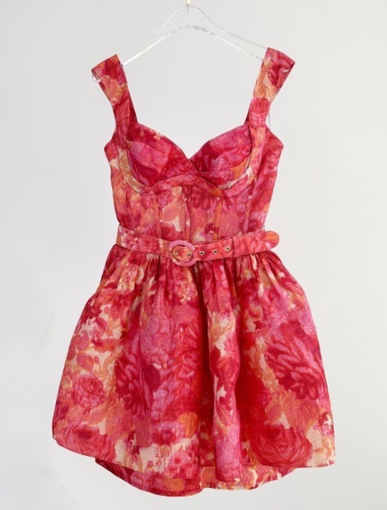 Red Wash Printed Halter Slim High-waisted Puffy Double-layer Dress