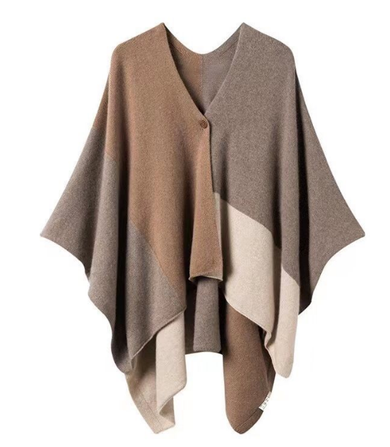 Stylish Everything Lazy Casual 100% Pure Wool Knitted Cardigan Cape Female Autumn And Winter Spliced Cape Coat