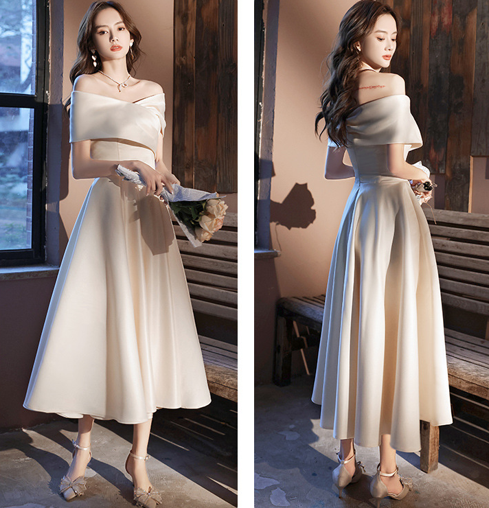 Evening Dress Female 2023 Autumn Winter Line Shoulder Simple Generous Temperament Banquet Party Dress