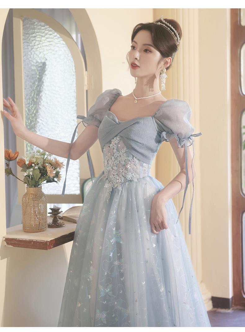 Blue Evening Dress Banquet French Light Luxury Niche Temperament Dopamine On The Run Princess Vocal Art Test Costume
