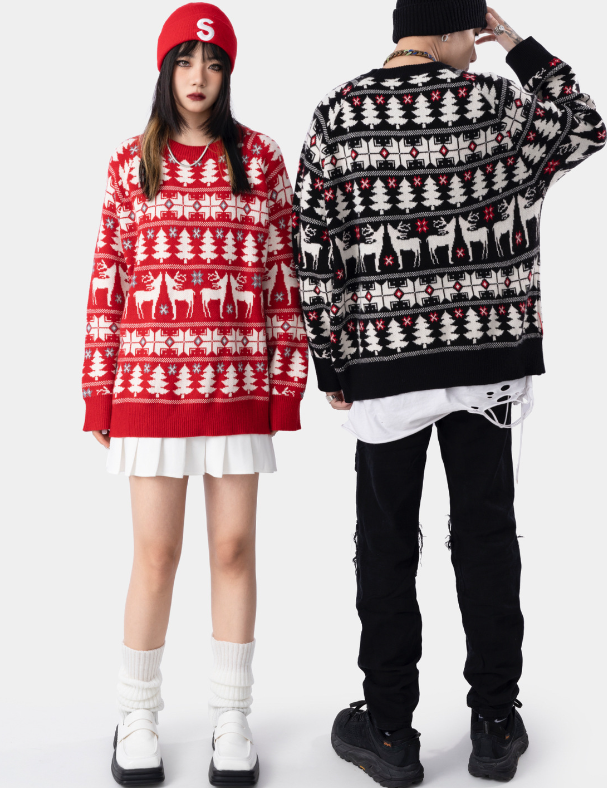 Slouchy And Fluffy Warm Knit Couple's Christmas Sweater