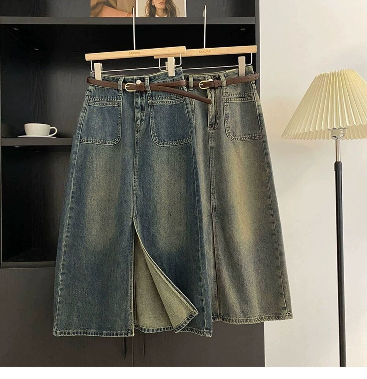 Trendsetting Slit-front High-waisted Denim Skirt