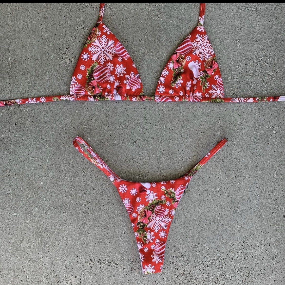 Christmas Bikini Christmas Gift Printed Swimsuit Women's Tie Pool Swimsuit Two-piece Set