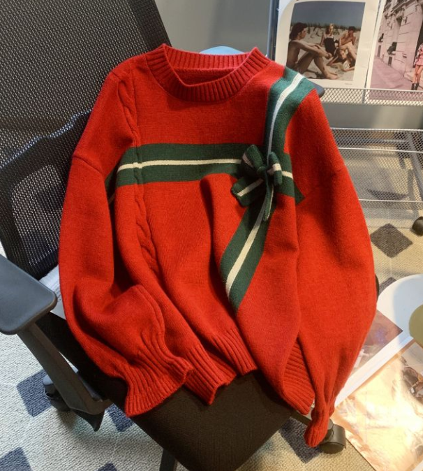 Bow Sweater Retro Flesh-shielding Knit Sister Winter