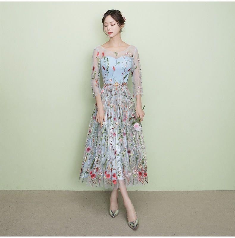 Evening Gown Long Flower Fairy Lace Fashion Hostess Dress Bridesmaid Dress Annual Party Dress