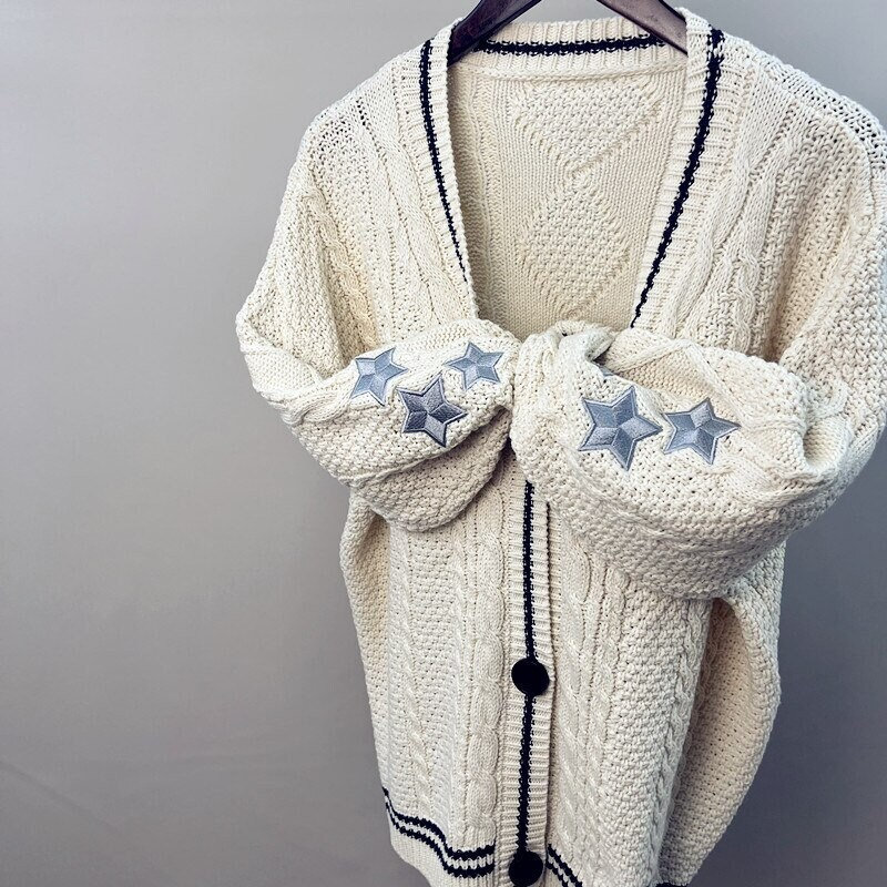 Autumn/winter Solid Color Long Sleeve Cardigan Feminine Commuter Batwing Knit Beige White Single Breasted Sweater Coat