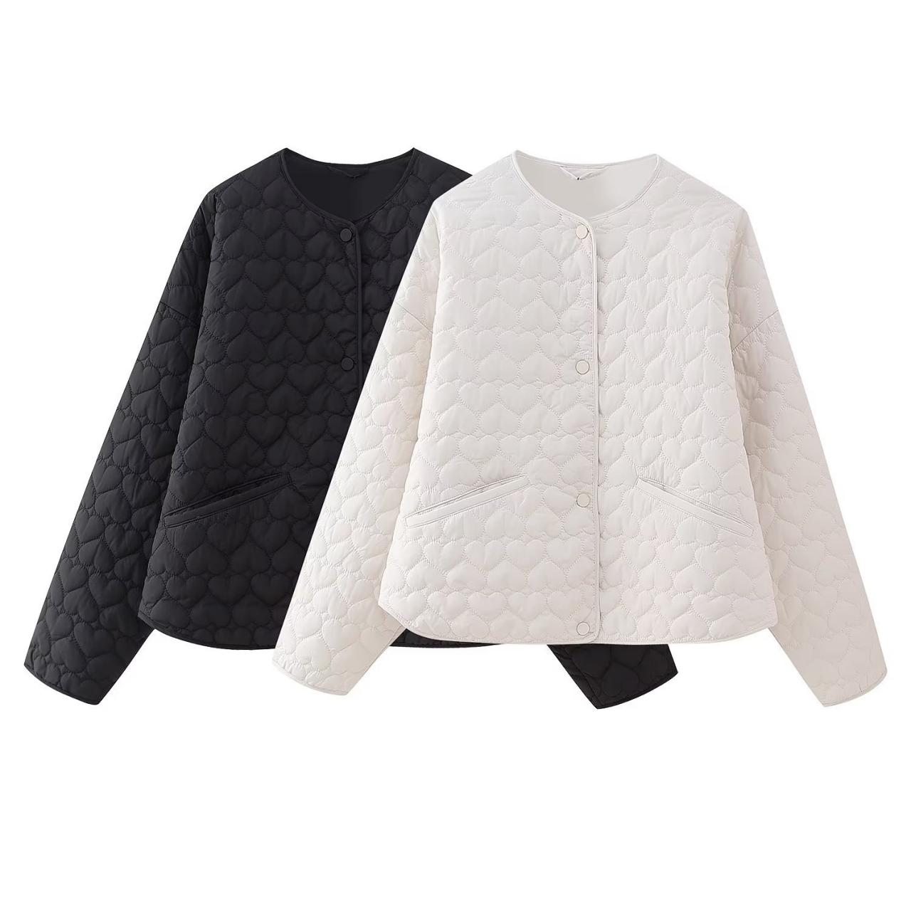 Autumn And Winter Casual Small Round Neck Long Sleeve Single Breasted White Jacket