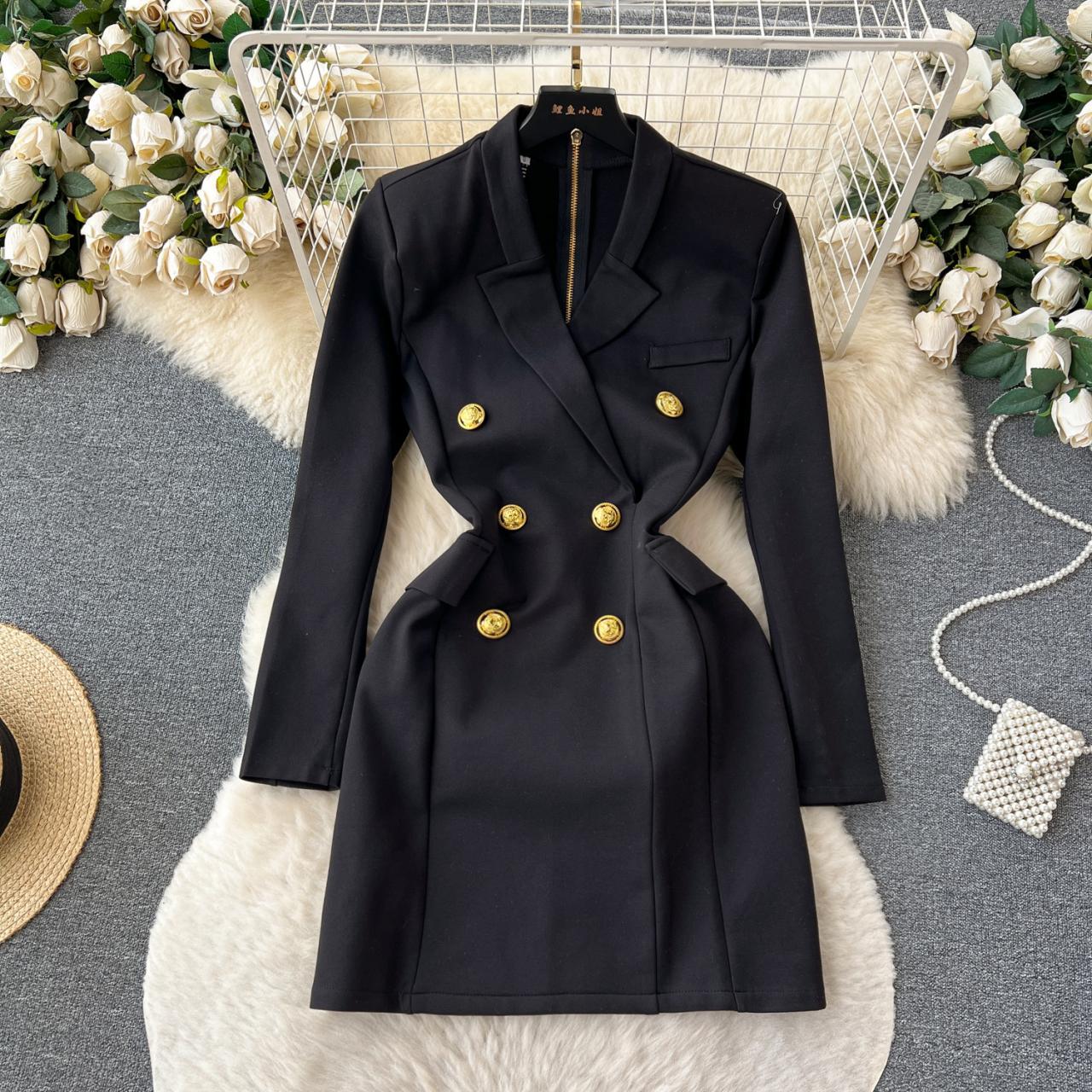 Black Double-breasted Suit Dress Women's Slimming Senior Sense Of Temperament Little Black Dress