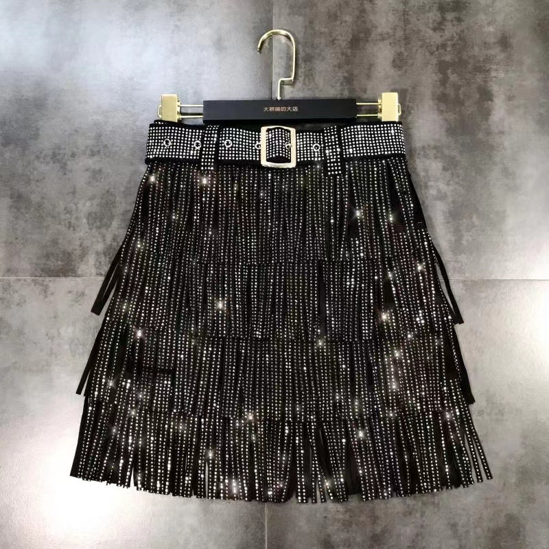 Autumn Heavy Drill Drill Fringe Belt Multi-layer Cake Skirt Skirt A-line Skirt