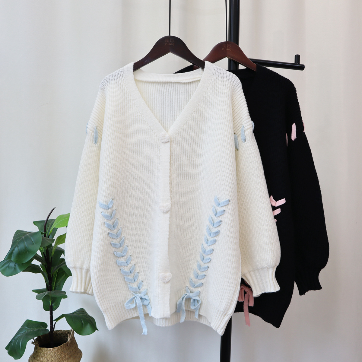 Design Sense Strap Knit Cardigan Women's Advanced Sense Lazy Wind Sweet Cool Loose Sweater Coat