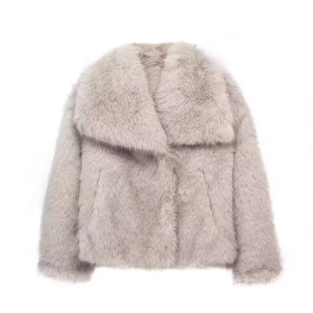 Winter Women's Street Fashion Faux Fur Effect Bomber Jacket