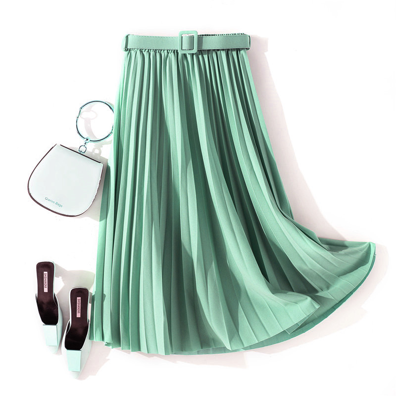Solid Color Simple Accordion Pleated Skirt Skirt Spring And Autumn Women's Medium Long High Belt A Line Skirt