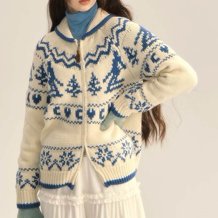Christmas Tree Sweater Loose Knit Cardigan Coat