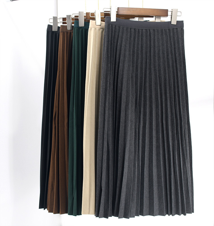 Woolen Skirt Pleated Skirt Autumn And Winter Long 2023 Drapey Feeling Good Solid Color Thin A-line Skirt