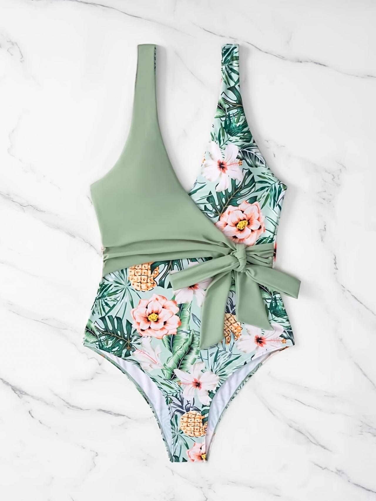 A One-piece Cross Strap Swimsuit With Sexy And Slimming Print Beach Vacation Bikini