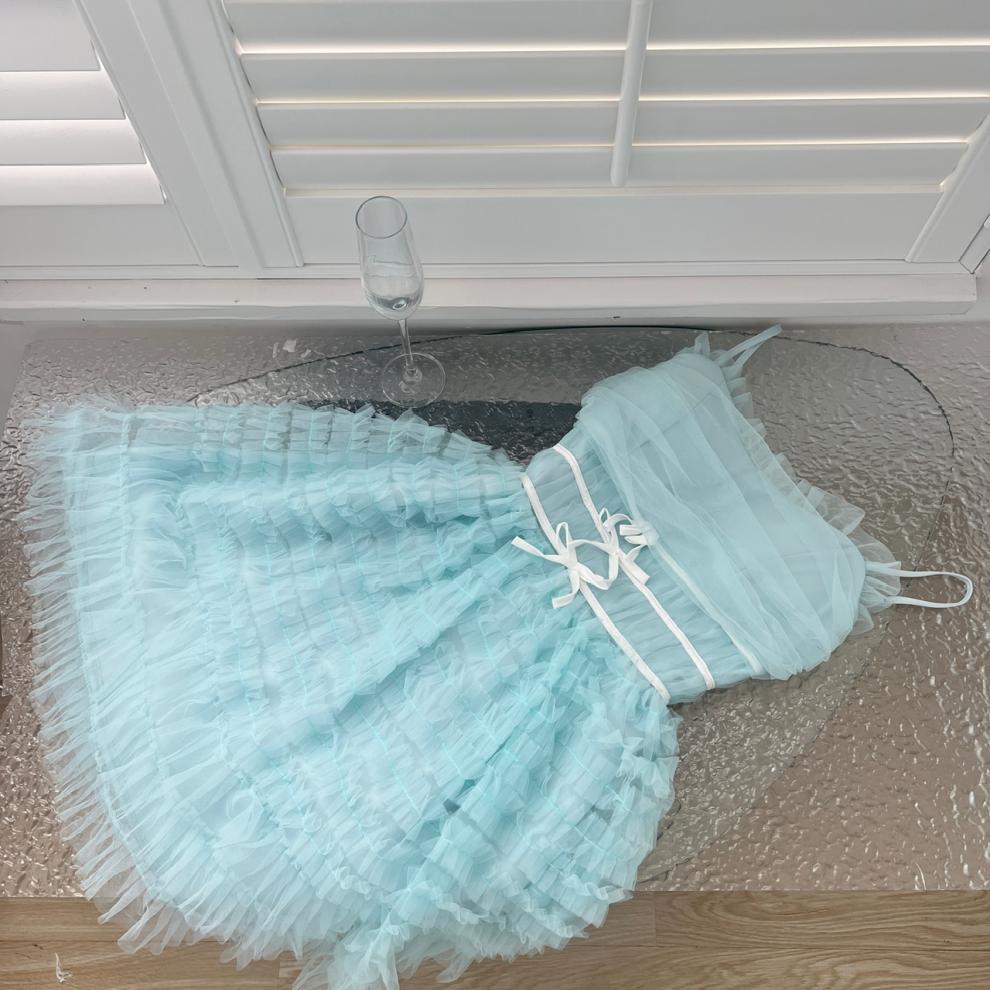 Heavy Industry Bow Princess Dress Chiffon Yarn Waist Dress Homecoming Dress Sky Bluye Dress 3d Dress Cake Dress