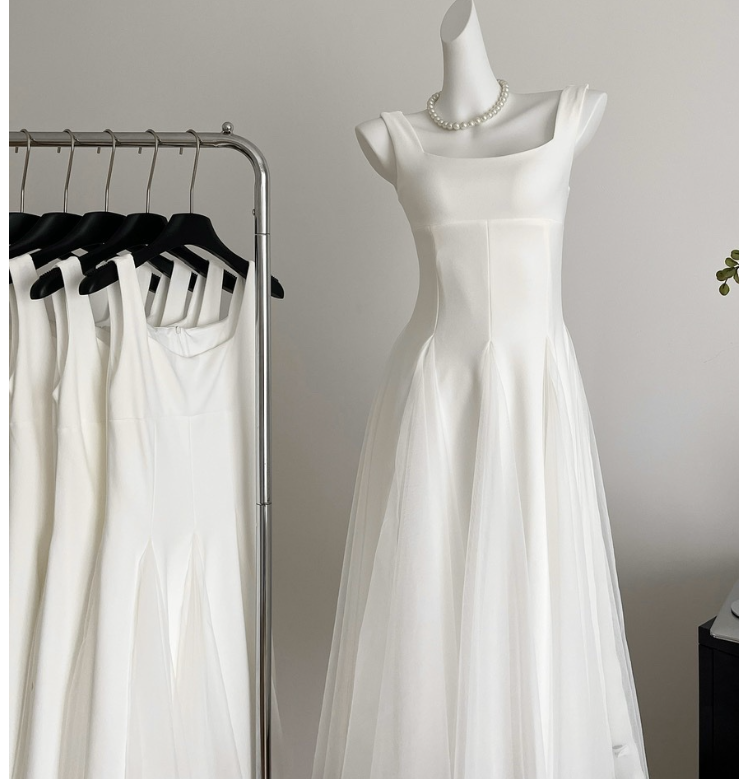 White Camisole Dress For Women Mesh Fluffy Fairy High-end Feeling White Chiffon Dress
