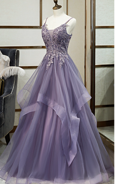 Banquet Evening Dress Female Purple Sling Dress Vocal Art Exam, Forest Colored Gauze Fairy Air Gauze Dresshost Evening Ceremony