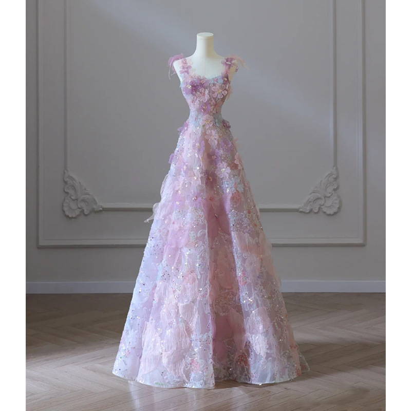 Purple Evening Dress 2024 High Definition Light Luxury Dress Host Small  Banquet Luxury Bride Toa on Luulla
