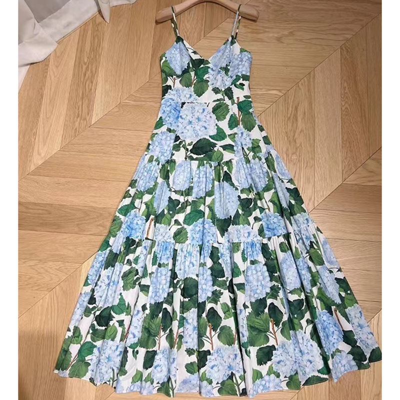 Summer Sexy Strap V-neck Elegant Printed Flowing Beach Vacation Dress on  Luulla