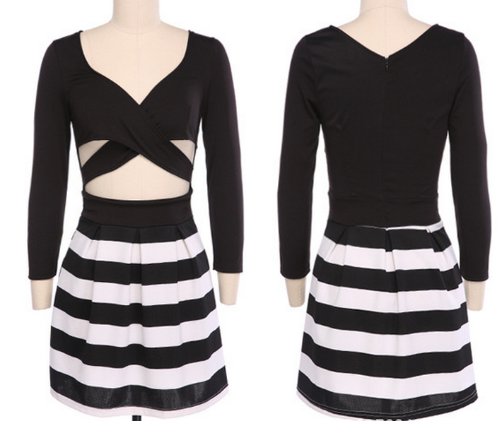Black And White Stripe Dress Quality Of Cultivate One's Morality Render Skirt