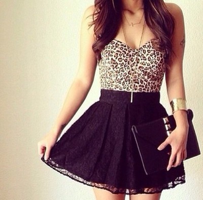 Strapless Leopard Lace Dress