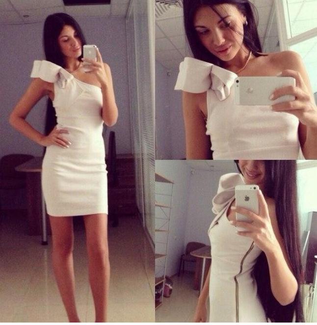 Cute Shoulder Design Black White Dress