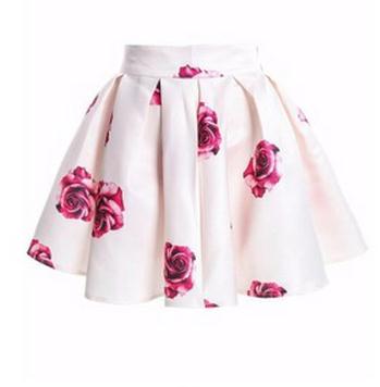 Rose Print High Rise Short Ruffled Skater Skirt