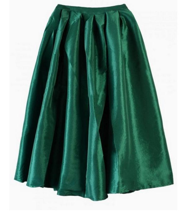 Pleated Shiny Midi Skirt