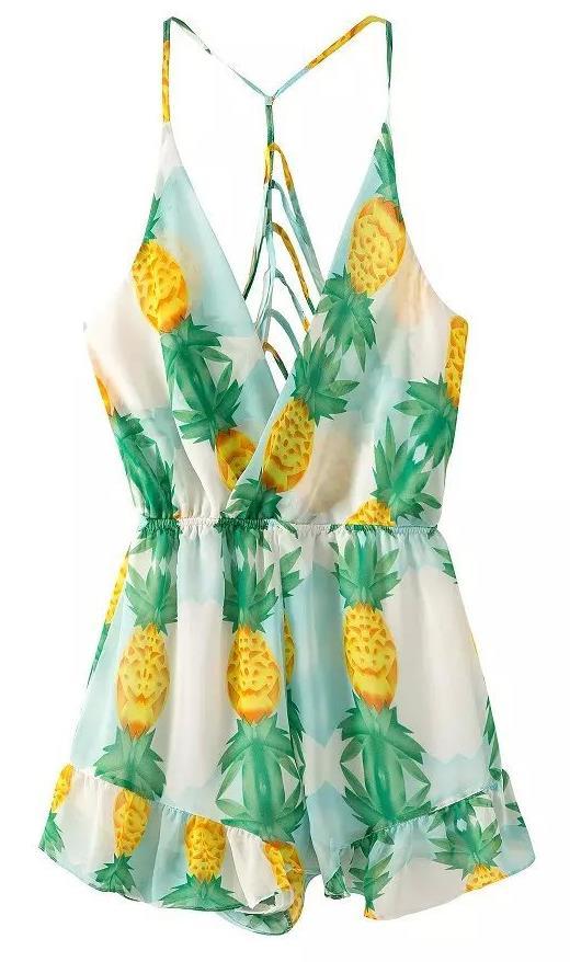 Green Yellow Romper Hollow Out Cute Design