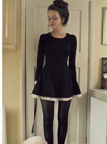chinese dress ladies Long Sleeve Rib Knit Mini Dress main image 1
