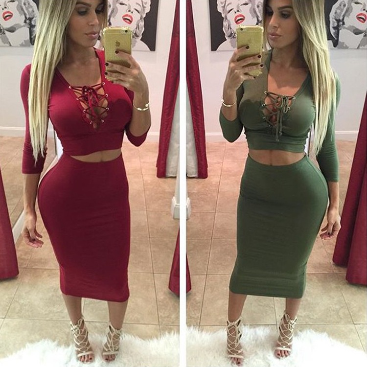 Fashion Two Piece Green Red Dress