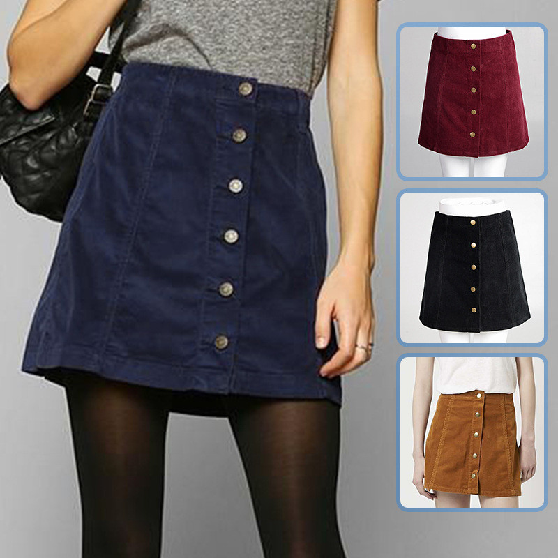 Short A-line Corduroy Skirt Featuring Button Front