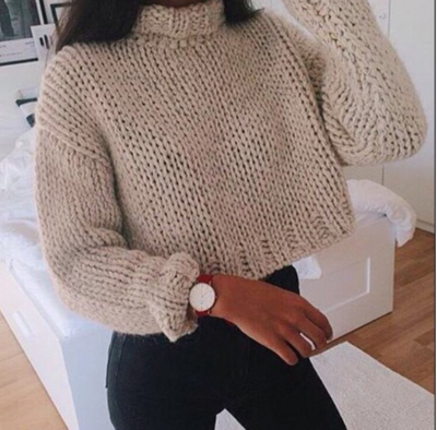 Solid Color High-necked Sweater Short Paragraph Women