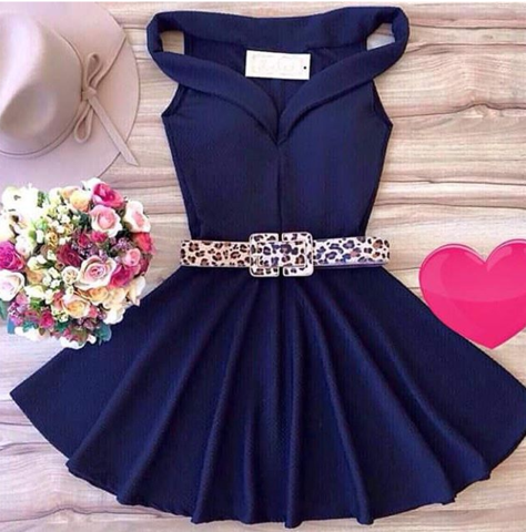 Fashion Cute Off Shoulder Blue Dress