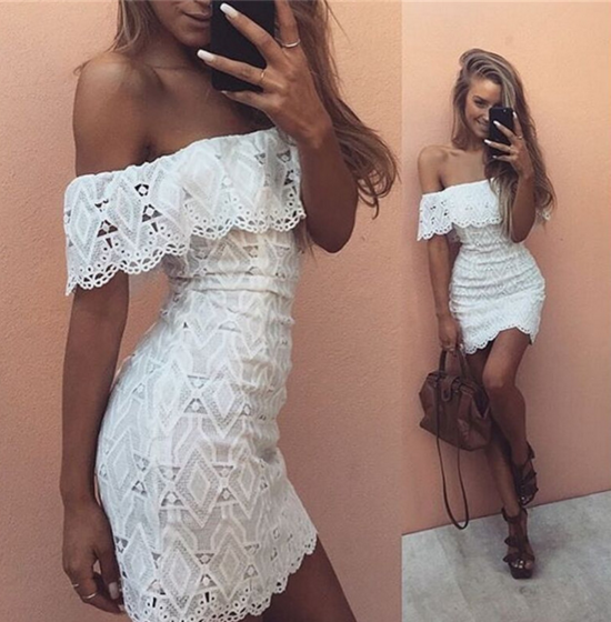 Off-shoulder Lace Bodycon Dress With Scalloped Details, Graduation Dress, Party Dress