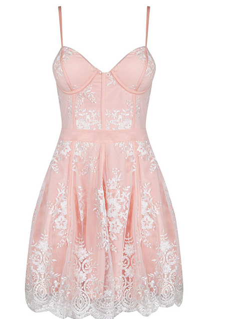 Pink Lace Straps Dress