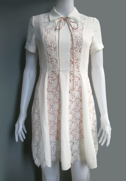 White Hollow Out Lace Short Sleeve Dress