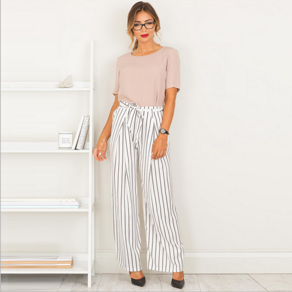 Large striped trousers wide leg pants bust