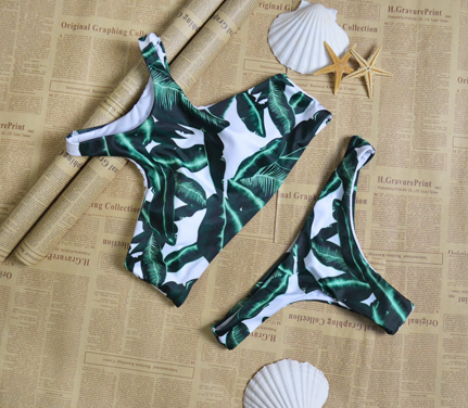 Halter Neck Green Leaf Two Piece Bkini