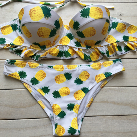 Fashion Yellow Print Pineapple Bikinis