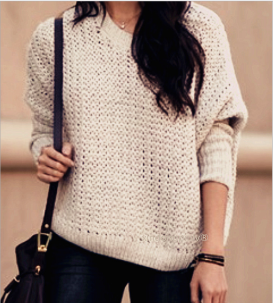 Fashion Beige Hollow Loose Long-sleeved Pullover Women
