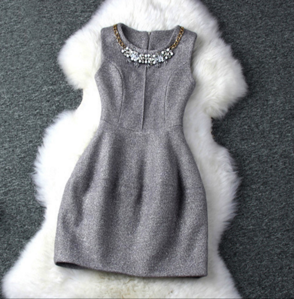 Grey Vest Sleeveless Show Thin Dress