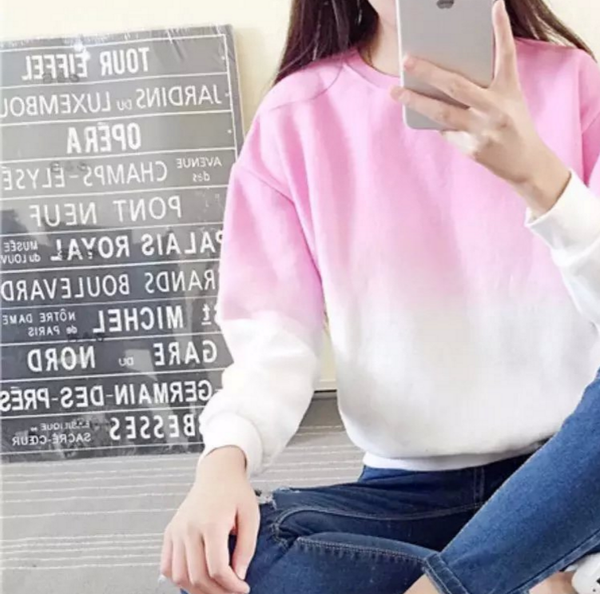 2016 Gradient Loose Fleece Wild Small Fresh Fruit Color Mori Women Casual Round Neck Sweater Bottoming