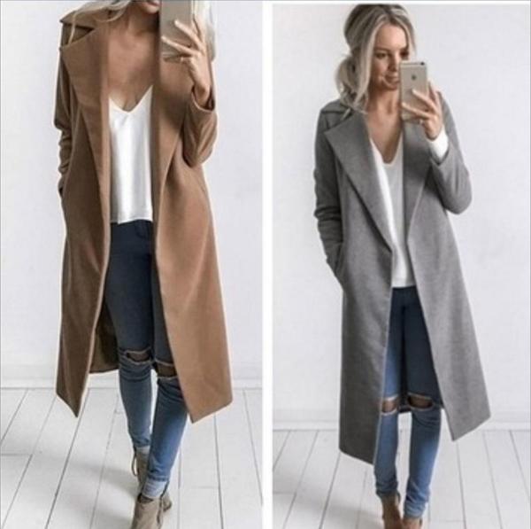Long-sleeved Solid Color Lapel Woolen Jacket